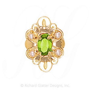 GS437 PD/PL - 14 Karat Gold Slide with Peridot center and Pearl accents 